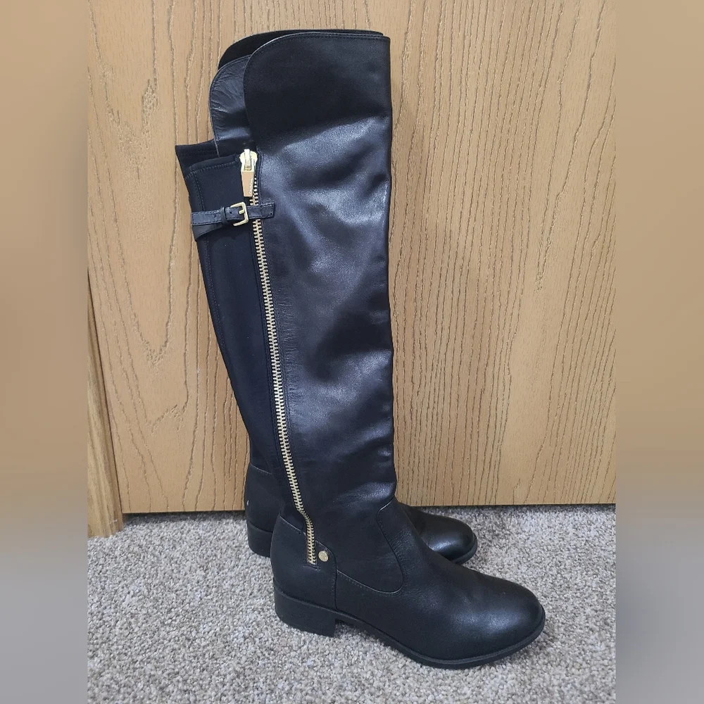 Calvin Klein Gladys Over The Knee Leather Stretch Panel Zipper Riding Boots - Picture 2 of 6